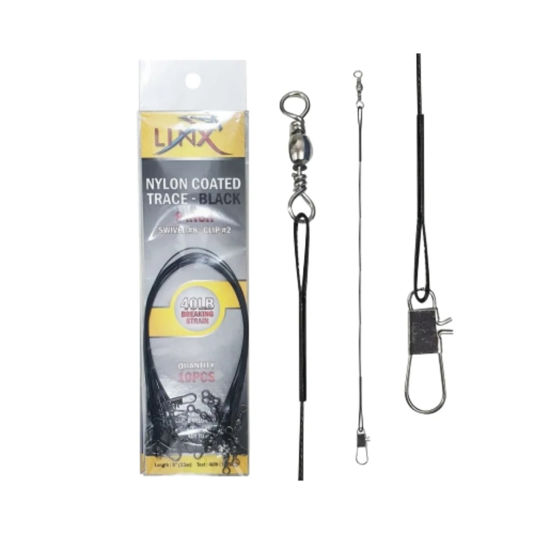 Linx Nylon Coated Trace-Black | 6&9inch |20-40lb | 10 pcs per pkt